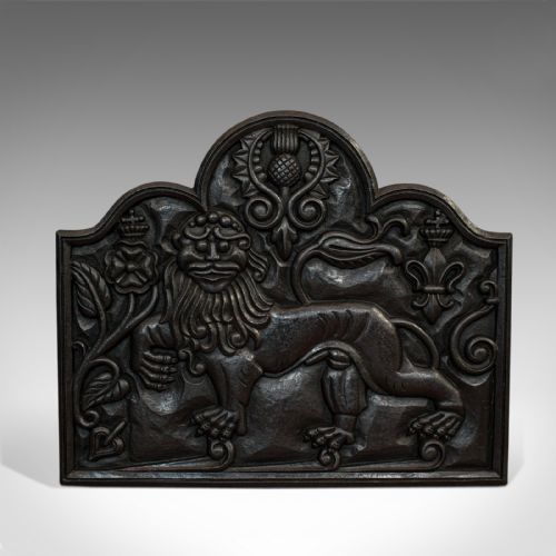 fig 1. Antique Fireback, English, Cast Iron, Decorative Fireplace, Victorian, C.1900