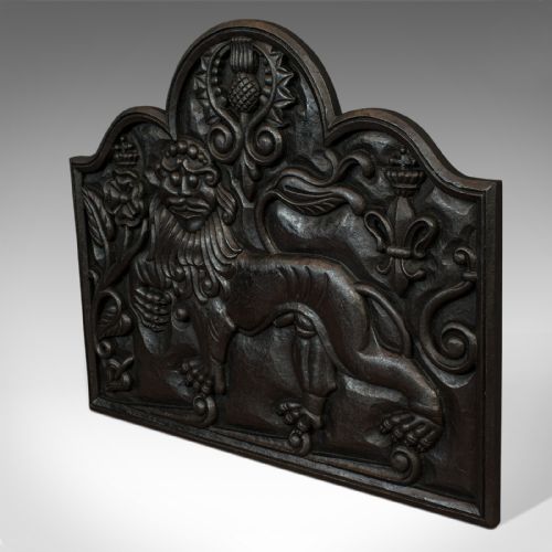 fig 2. Antique Fireback, English, Cast Iron, Decorative Fireplace, Victorian, C.1900