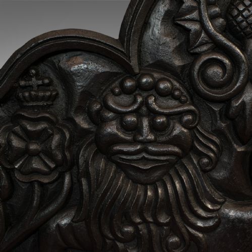fig 3. Antique Fireback, English, Cast Iron, Decorative Fireplace, Victorian, C.1900