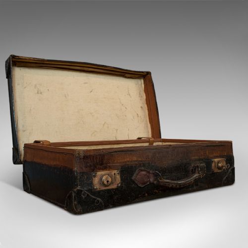fig 1. Antique Suitcase, English, Leather, Travel, Salesman, Officer, Case, Edwardian