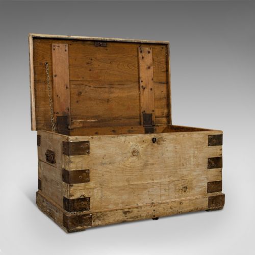 fig 1. Antique Mail Chest, English, Pine, Carriage, Merchant, Victorian, Circa 1880