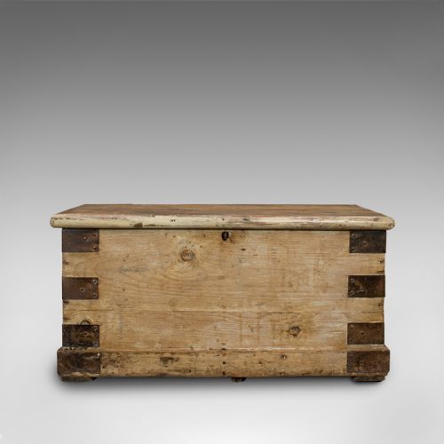 fig 2. Antique Mail Chest, English, Pine, Carriage, Merchant, Victorian, Circa 1880
