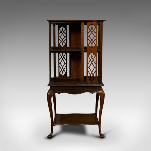 Antique Revolving Library Bookcase, English, Walnut, Edwardian, C.1910