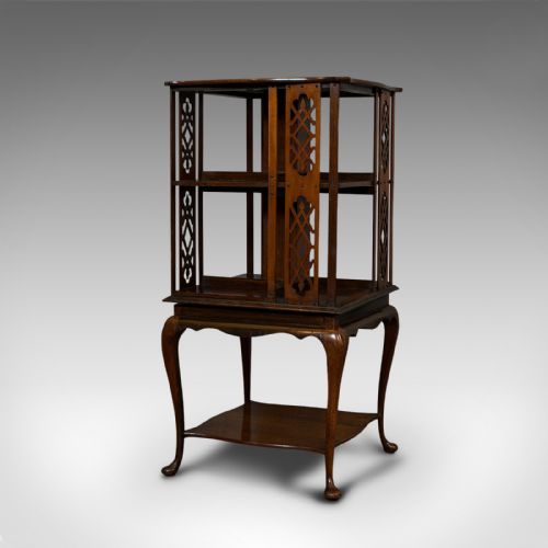 fig 1. Antique Revolving Library Bookcase, English, Walnut, Edwardian, C.1910