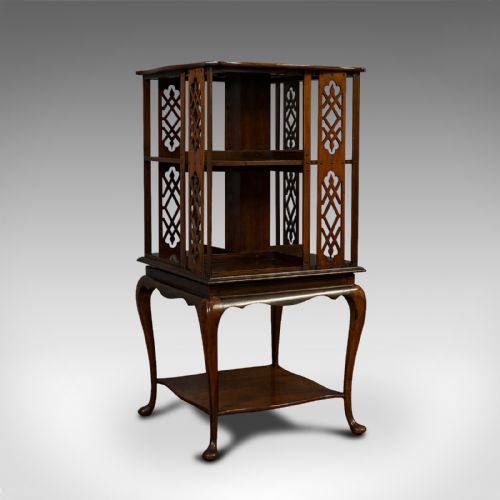 fig 2. Antique Revolving Library Bookcase, English, Walnut, Edwardian, C.1910