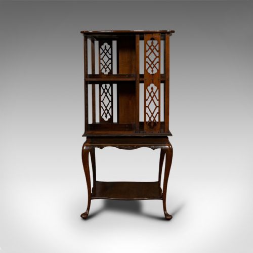 fig 3. Antique Revolving Library Bookcase, English, Walnut, Edwardian, C.1910