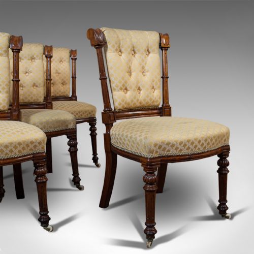 Set of 4 Antique Chairs, Scottish, Walnut, Suite, Dining, Victorian, Circa 1890