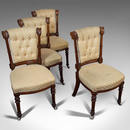 fig 5. Set Of 4 Antique Chairs, Scottish, Walnut, Suite, Dining, Victorian, Circa 1890