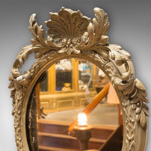 fig 4. Antique Wall Mirror. French, Gilt Gesso, Oval, Ornate, Victorian, Circa 1850