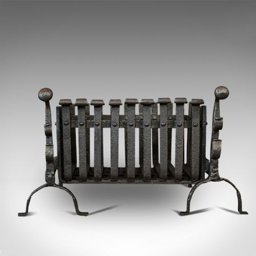 fig 1. Antique Fire Basket, Andirons, Cast Iron, Fireside, Grate, Fire Dogs, Victorian