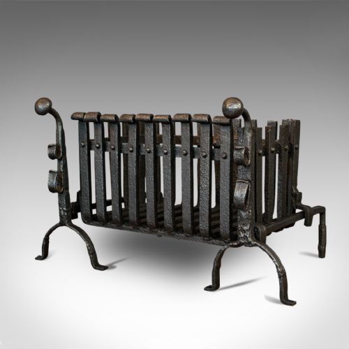 fig 2. Antique Fire Basket, Andirons, Cast Iron, Fireside, Grate, Fire Dogs, Victorian