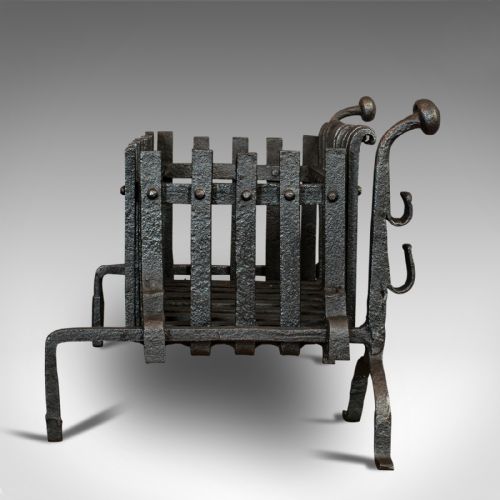 fig 3. Antique Fire Basket, Andirons, Cast Iron, Fireside, Grate, Fire Dogs, Victorian
