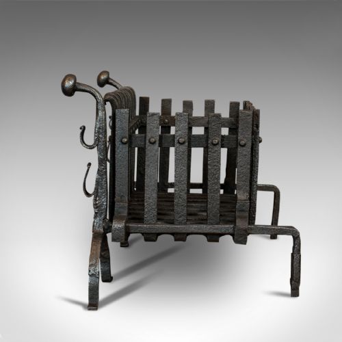 fig 4. Antique Fire Basket, Andirons, Cast Iron, Fireside, Grate, Fire Dogs, Victorian