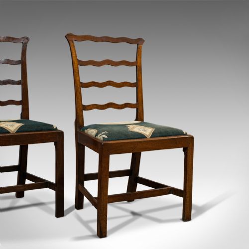 Pair of Antique Ladder Back Chairs, Irish, Mahogany, Side, Georgian, Circa 1780
