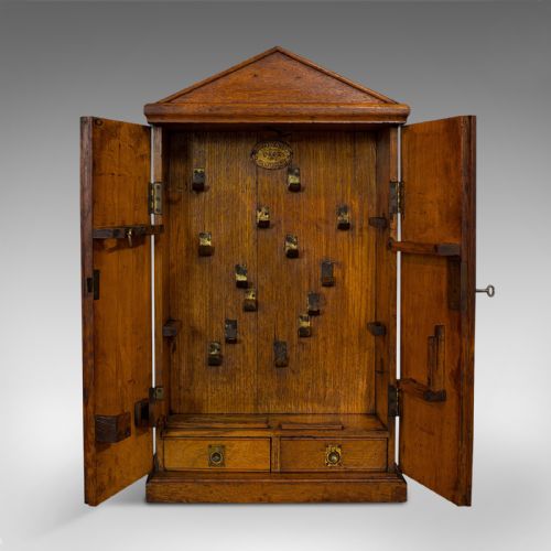 fig 2. Antique Tool Cupboard, Oak, Wall Hanging, Cabinet, Army and Navy, Edwardian