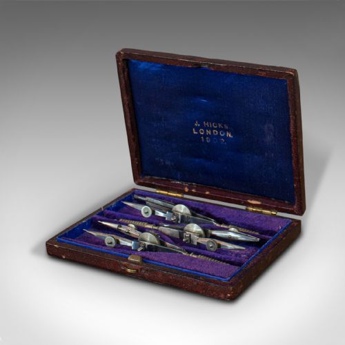 fig 2. Small Antique Draughtsman's Compass Set, Architect's, Technical Drawing, Hicks