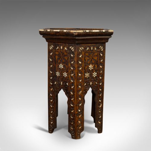 Antique Side Table, Middle Eastern, Mahogany, Moorish, Wine, Occasional, C.1880