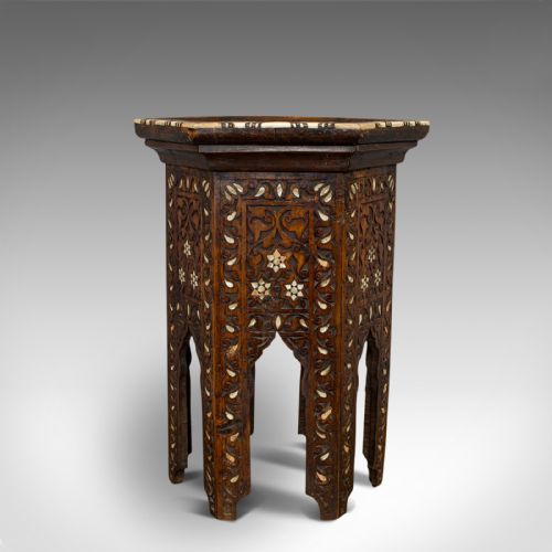fig 1. Antique Side Table, Middle Eastern, Mahogany, Moorish, Wine, Occasional, C.1880