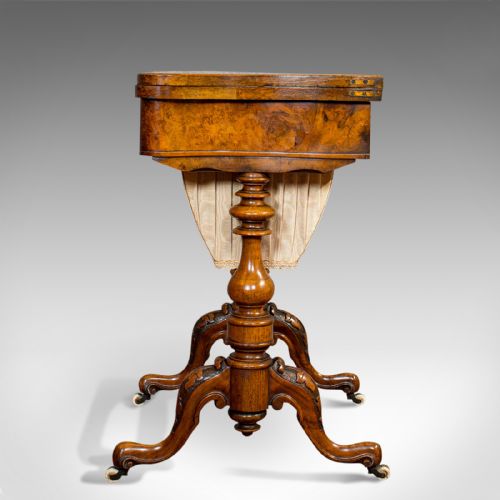 fig 2. Antique Games Table, English, Walnut, Burr, Chess, Backgammon, Victorian, C.1860