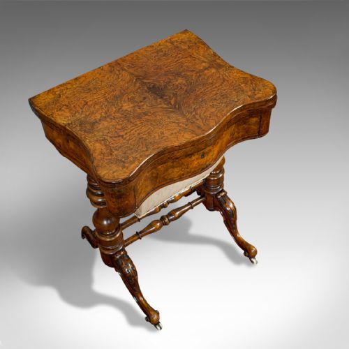 fig 5. Antique Games Table, English, Walnut, Burr, Chess, Backgammon, Victorian, C.1860