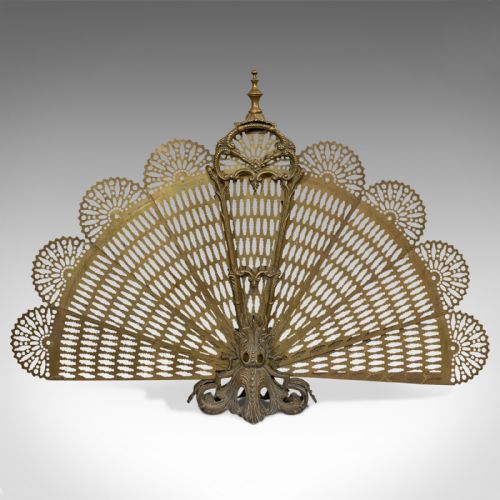 fig 2. Antique Peacock Fire Screen, French, Brass, Fireside, Art Nouveau, Victorian