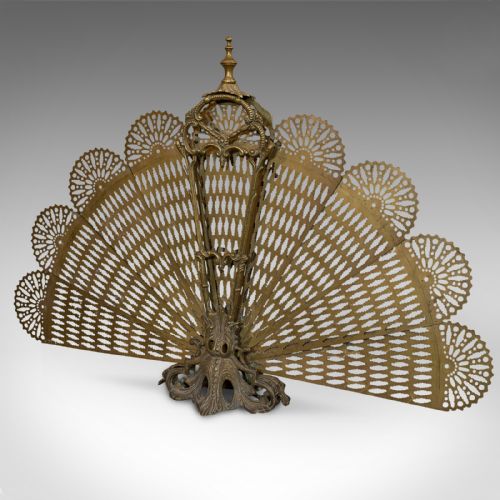 fig 3. Antique Peacock Fire Screen, French, Brass, Fireside, Art Nouveau, Victorian