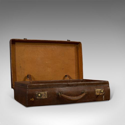 fig 1. Antique Suitcase, Leather, Gentleman's Overnight Case, Travel Bag, Edwardian