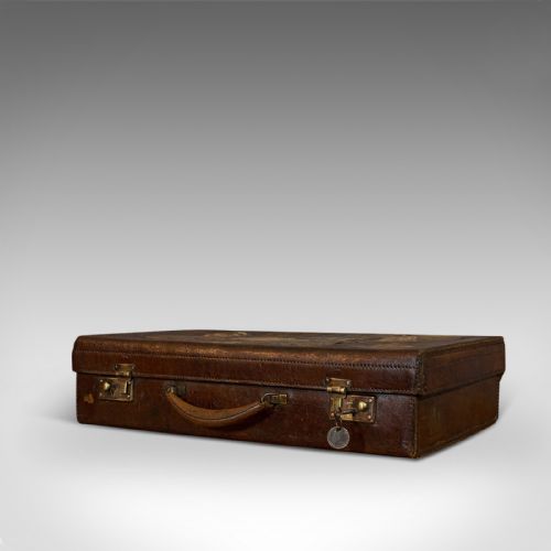 fig 3. Antique Suitcase, Leather, Gentleman's Overnight Case, Travel Bag, Edwardian