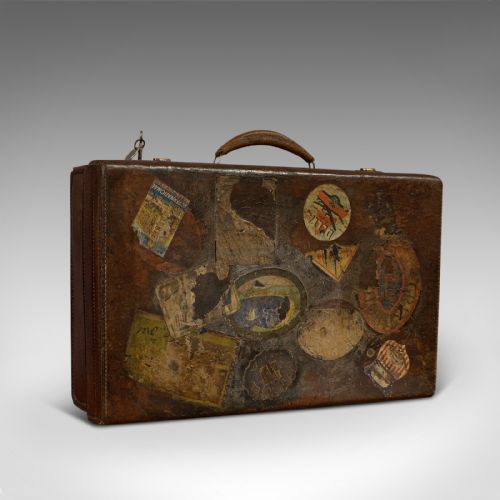 fig 4. Antique Suitcase, Leather, Gentleman's Overnight Case, Travel Bag, Edwardian