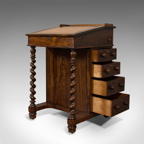 fig 3. Antique Davenport, English, Rosewood, Satinwood, Writing Desk, Victorian, C.1880