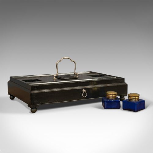Antique Double Ink Well, English, Mahogany, Desk Tidy, Aesthetic Period, 1880
