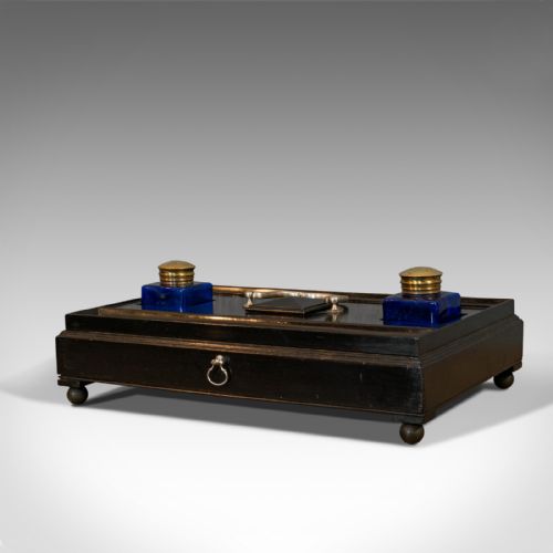 fig 2. Antique Double Ink Well, English, Mahogany, Desk Tidy, Aesthetic Period, 1880