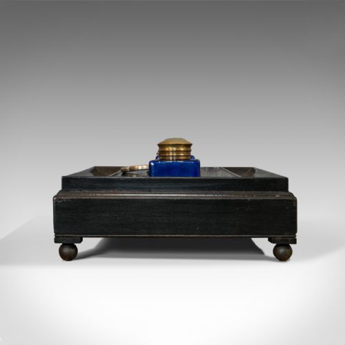 fig 3. Antique Double Ink Well, English, Mahogany, Desk Tidy, Aesthetic Period, 1880