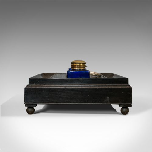 fig 4. Antique Double Ink Well, English, Mahogany, Desk Tidy, Aesthetic Period, 1880