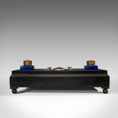 fig 5. Antique Double Ink Well, English, Mahogany, Desk Tidy, Aesthetic Period, 1880