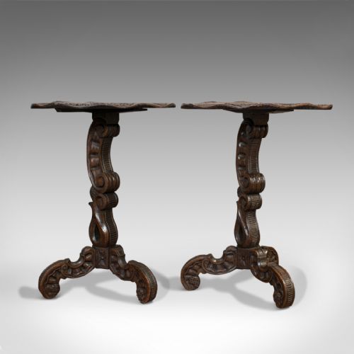Pair of Antique Side Tables, Asian, Elm, Occasional, Wine Stand, Victorian, 1900