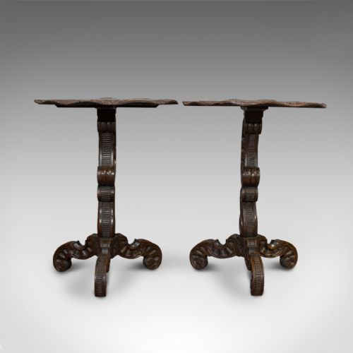 fig 1. Pair Of Antique Side Tables, Asian, Elm, Occasional, Wine Stand, Victorian, 1900