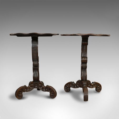 fig 4. Pair Of Antique Side Tables, Asian, Elm, Occasional, Wine Stand, Victorian, 1900