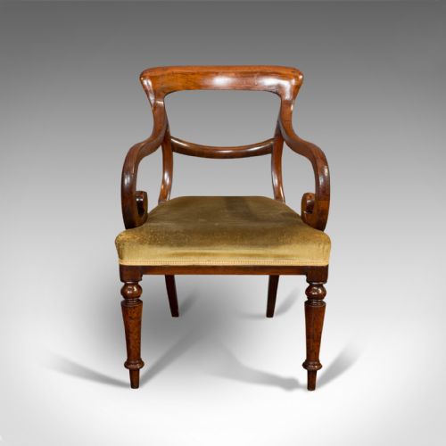 fig 1. Antique Serpentine Arm Chair, English, Mahogany, Elbow Seat, Regency, Circa 1820