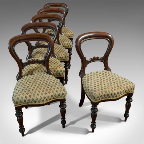 fig 5. Antique Set of 6 Dining Chairs, English, Walnut, Balloon Back, Victorian, C.1850