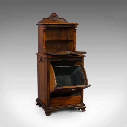 fig 1. Antique Purdonium, English, Walnut, Fireside Bin, Cabinet, Victorian, Circa 1890