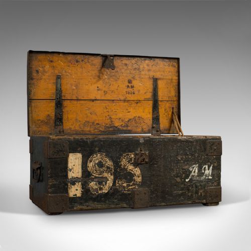 fig 1. Antique Farrier's Chest, English, Pine, Iron, Tool Trunk, Edwardian, Circa 1910