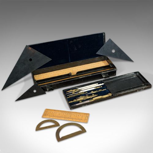 Antique Technical Drawing Set, Architect, Cartographer, Instruments, Ancsl, 1920