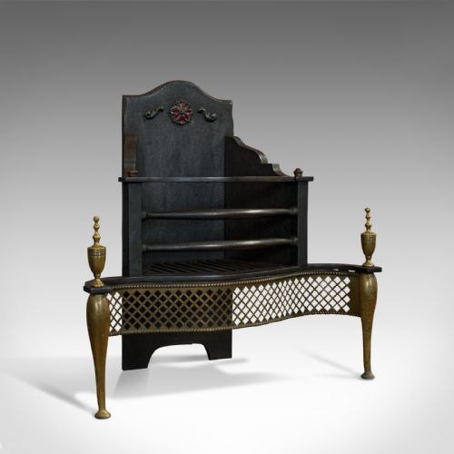 Antique Fireplace, English, Cast Iron, Fire Basket, Regency Revival, Victorian