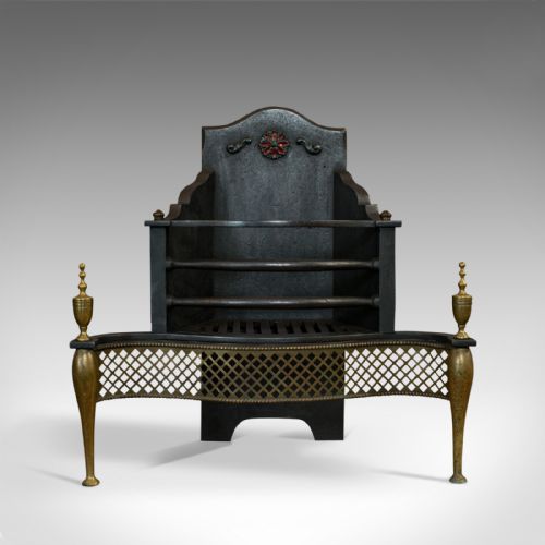 fig 1. Antique Fireplace, English, Cast Iron, Fire Basket, Regency Revival, Victorian
