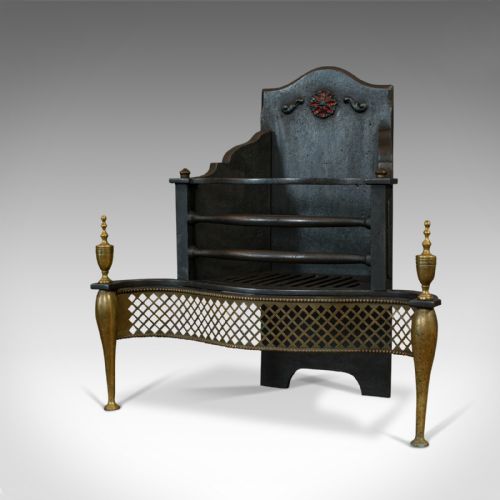 fig 2. Antique Fireplace, English, Cast Iron, Fire Basket, Regency Revival, Victorian