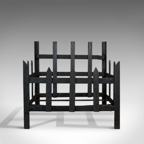 fig 1. Antique Fire Basket, Wrought Iron, Firewood, Log Burner, Grate, Victorian, 1900