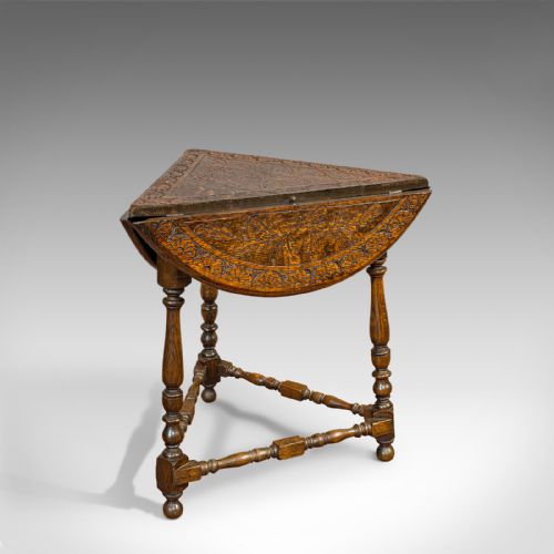fig 1. Antique Cricket Table, English, Oak, Drop Leaf, Lamp, Occasional, Edwardian