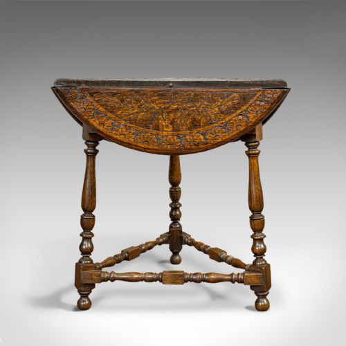 fig 2. Antique Cricket Table, English, Oak, Drop Leaf, Lamp, Occasional, Edwardian