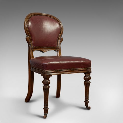 fig 1. Pair Of Antique Chairs, Walnut, Leather, Seat, Doveston, Bird & Hull, Victorian